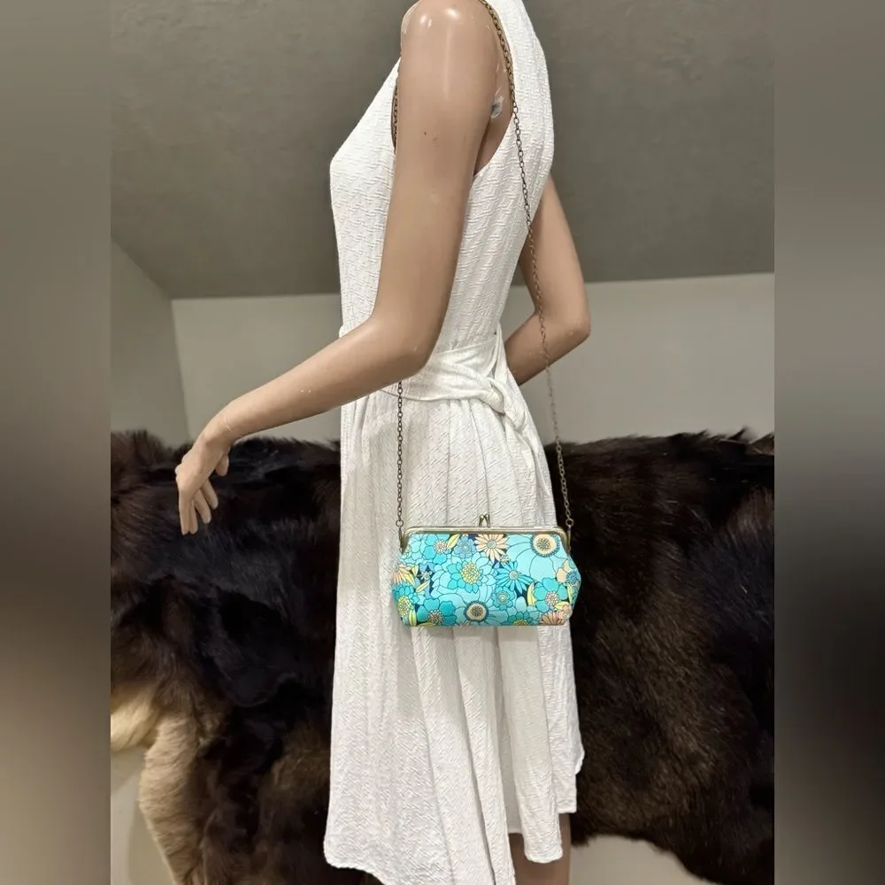 Floral Print Handmade Cowhide Kisslock Clutch/Wristlet/Phone Pouch/Crossbody